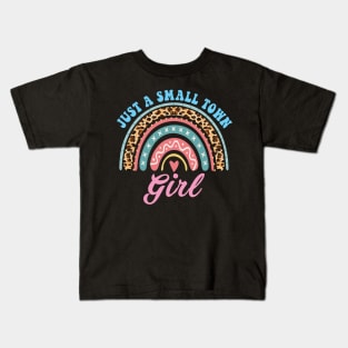 Just A small Town Girl Leopard rainbow Groovy Retro Kids T-Shirt